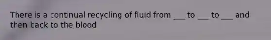 There is a continual recycling of fluid from ___ to ___ to ___ and then back to the blood