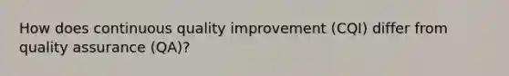 How does continuous quality improvement (CQI) differ from quality assurance (QA)?