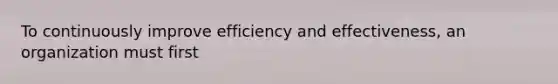 To continuously improve efficiency and effectiveness, an organization must first