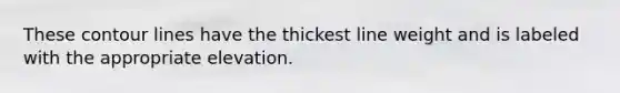 These contour lines have the thickest line weight and is labeled with the appropriate elevation.