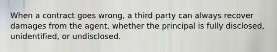 When a contract goes wrong, a third party can always recover damages from the agent, whether the principal is fully disclosed, unidentified, or undisclosed.
