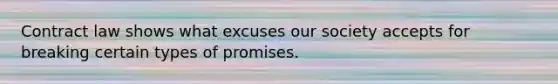 Contract law shows what excuses our society accepts for breaking certain types of promises.