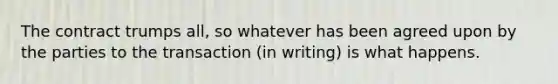 The contract trumps all, so whatever has been agreed upon by the parties to the transaction (in writing) is what happens.