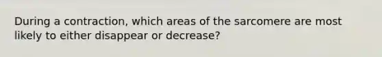 During a contraction, which areas of the sarcomere are most likely to either disappear or decrease?