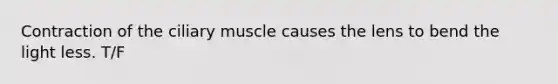 Contraction of the ciliary muscle causes the lens to bend the light less. T/F