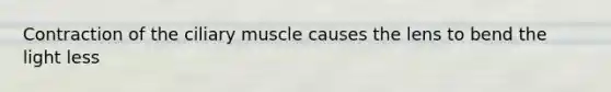 Contraction of the ciliary muscle causes the lens to bend the light less