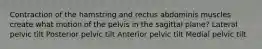 Contraction of the hamstring and rectus abdominis muscles create what motion of the pelvis in the sagittal plane? Lateral pelvic tilt Posterior pelvic tilt Anterior pelvic tilt Medial pelvic tilt