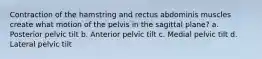 Contraction of the hamstring and rectus abdominis muscles create what motion of the pelvis in the sagittal plane? a. Posterior pelvic tilt b. Anterior pelvic tilt c. Medial pelvic tilt d. Lateral pelvic tilt