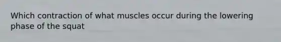 Which contraction of what muscles occur during the lowering phase of the squat