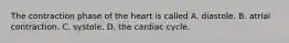 The contraction phase of the heart is called A. diastole. B. atrial contraction. C. systole. D. the cardiac cycle.