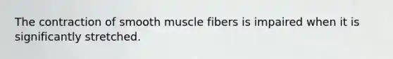 The contraction of smooth muscle fibers is impaired when it is significantly stretched.