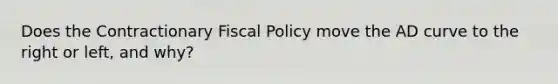 Does the Contractionary Fiscal Policy move the AD curve to the right or left, and why?