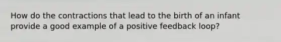 How do the contractions that lead to the birth of an infant provide a good example of a positive feedback loop?