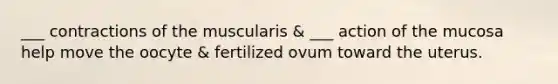 ___ contractions of the muscularis & ___ action of the mucosa help move the oocyte & fertilized ovum toward the uterus.