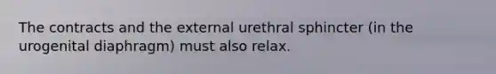 The contracts and the external urethral sphincter (in the urogenital diaphragm) must also relax.