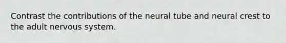 Contrast the contributions of the neural tube and neural crest to the adult nervous system.