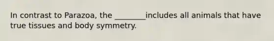 In contrast to Parazoa, the ________includes all animals that have true tissues and body symmetry.