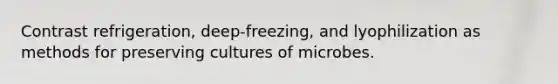 Contrast refrigeration, deep-freezing, and lyophilization as methods for preserving cultures of microbes.