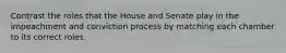 Contrast the roles that the House and Senate play in the impeachment and conviction process by matching each chamber to its correct roles.