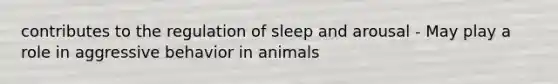 contributes to the regulation of sleep and arousal - May play a role in aggressive behavior in animals