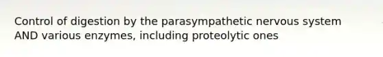 Control of digestion by the parasympathetic nervous system AND various enzymes, including proteolytic ones