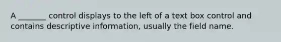 A _______ control displays to the left of a text box control and contains descriptive information, usually the field name.