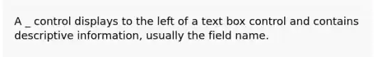 A _ control displays to the left of a text box control and contains descriptive information, usually the field name.