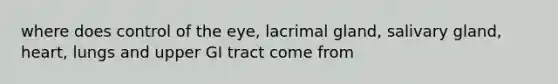 where does control of the eye, lacrimal gland, salivary gland, heart, lungs and upper GI tract come from