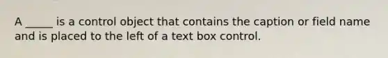 A _____ is a control object that contains the caption or field name and is placed to the left of a text box control.