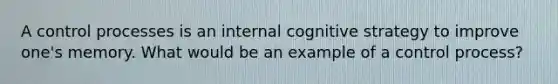 A control processes is an internal cognitive strategy to improve one's memory. What would be an example of a control process?