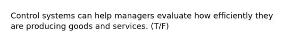 Control systems can help managers evaluate how efficiently they are producing goods and services. (T/F)