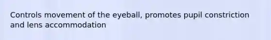 Controls movement of the eyeball, promotes pupil constriction and lens accommodation