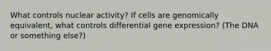 What controls nuclear activity? If cells are genomically equivalent, what controls differential gene expression? (The DNA or something else?)