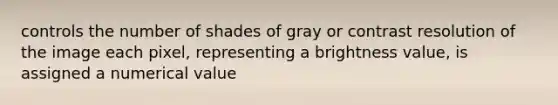 controls the number of shades of gray or contrast resolution of the image each pixel, representing a brightness value, is assigned a numerical value