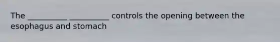 The __________ __________ controls the opening between <a href='https://www.questionai.com/knowledge/kSjVhaa9qF-the-esophagus' class='anchor-knowledge'>the esophagus</a> and stomach