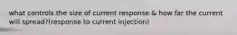 what controls the size of current response & how far the current will spread?(response to current injection)