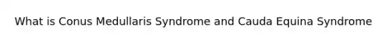 What is Conus Medullaris Syndrome and Cauda Equina Syndrome