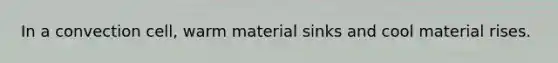 In a convection cell, warm material sinks and cool material rises.