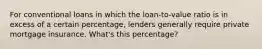 For conventional loans in which the loan-to-value ratio is in excess of a certain percentage, lenders generally require private mortgage insurance. What's this percentage?