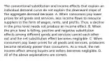 The conventional substitution and income effects that explain an individual demand curve do not explain the downward slope of the aggregate demand because: A. When consumers pay lower prices for all goods and services, less income flows to resource suppliers in the form of wages, rents, and profits. Thus, a decline in the price level needs not produce an income effect. B. When the price level is falling, positive and negative substitution effects among different goods and services cancel each other out and the net substitution effect becomes negligible. C. When consumers pay lower prices for all goods and services, producers become relatively poorer than consumers. As a result, the net income effect among buyers and sellers becomes negligible. D. All of the above explanations are correct.