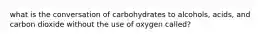 what is the conversation of carbohydrates to alcohols, acids, and carbon dioxide without the use of oxygen called?