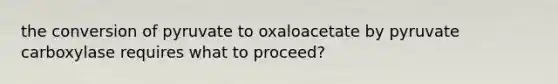 the conversion of pyruvate to oxaloacetate by pyruvate carboxylase requires what to proceed?