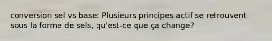 conversion sel vs base: Plusieurs principes actif se retrouvent sous la forme de sels, qu'est-ce que ça change?