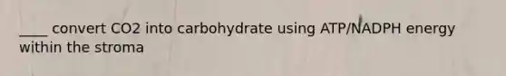 ____ convert CO2 into carbohydrate using ATP/NADPH energy within the stroma