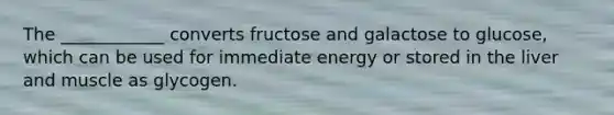 The ____________ converts fructose and galactose to glucose, which can be used for immediate energy or stored in the liver and muscle as glycogen.