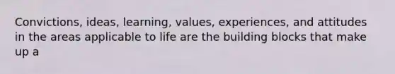 Convictions, ideas, learning, values, experiences, and attitudes in the areas applicable to life are the building blocks that make up a