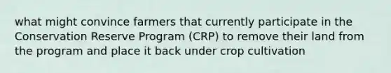 what might convince farmers that currently participate in the Conservation Reserve Program (CRP) to remove their land from the program and place it back under crop cultivation