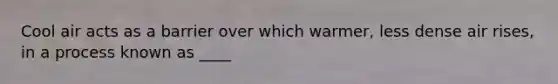 Cool air acts as a barrier over which warmer, less dense air rises, in a process known as ____
