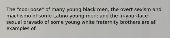 The "cool pose" of many young black men; the overt sexism and machismo of some Latino young men; and the in-your-face sexual bravado of some young white fraternity brothers are all examples of