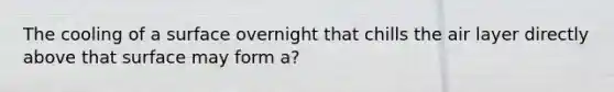 The cooling of a surface overnight that chills the air layer directly above that surface may form a?